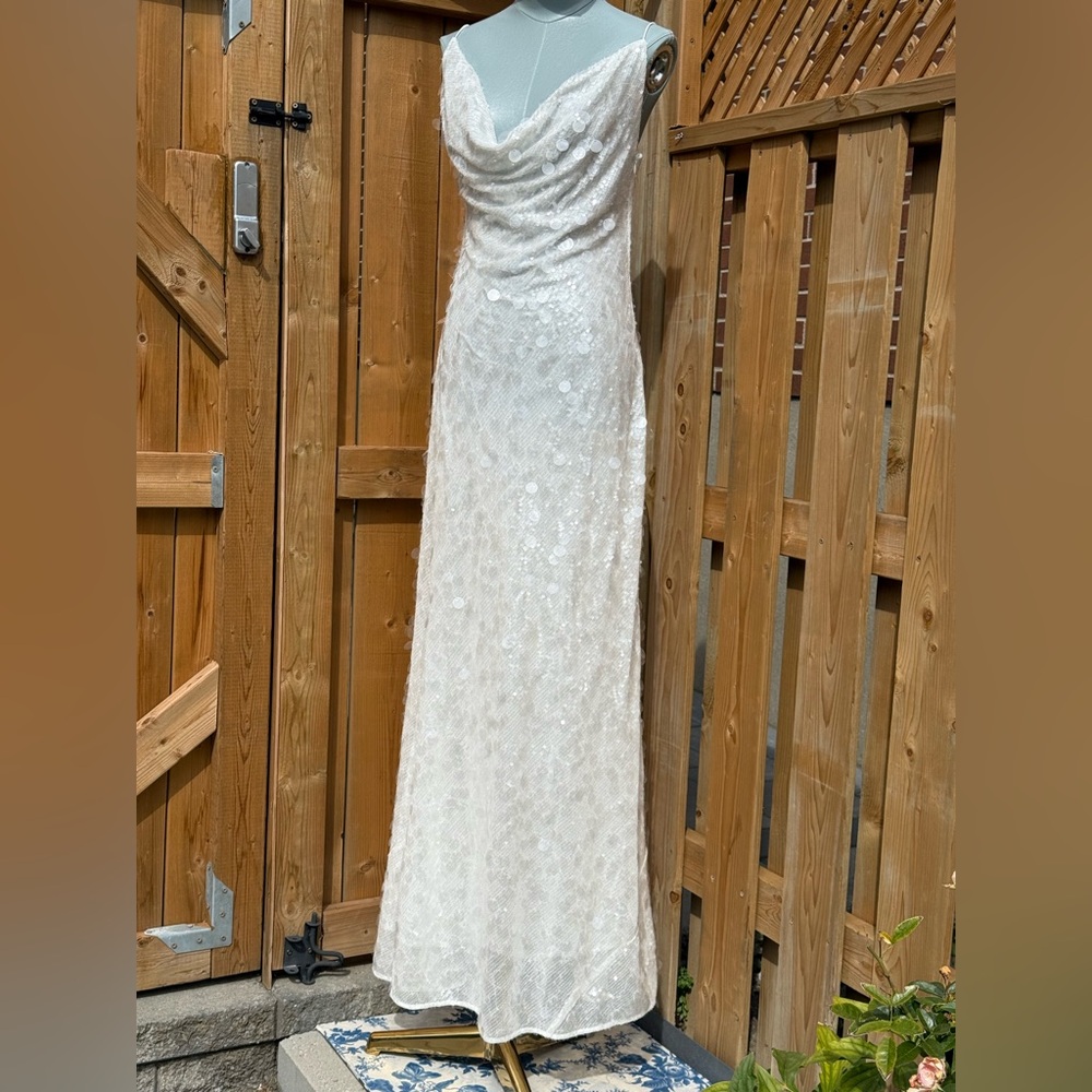 🆕 RAT & BOA 🧿 NWOT Evangeline Ivory Glistening Paillettes & Sequins Dress Sz L - Picture 4 of 17